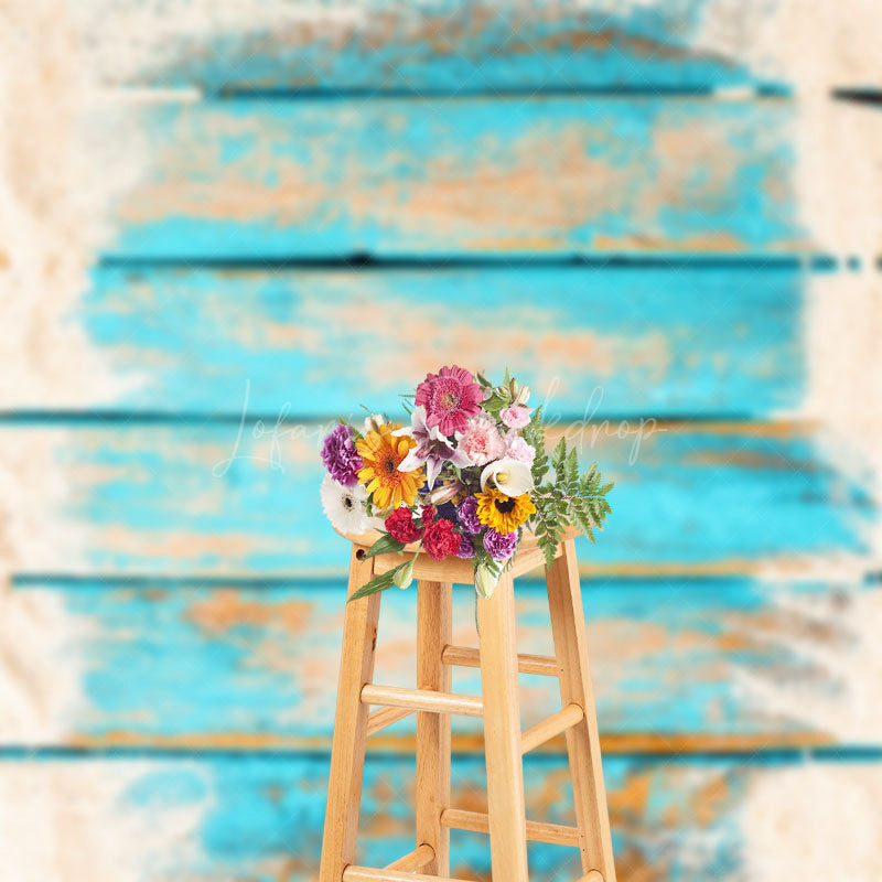 Lofaris Retro Teal Brown Sandy Wooden Photography Backdrop