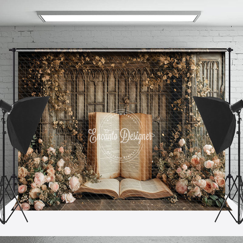 Lofaris Retro Wall Old Book Rose Flower Photography Backdrop