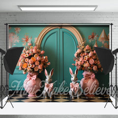 Lofaris Retro Wall Pink Floral Bow Tie Bunny Easter Backdrop
