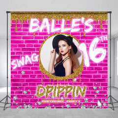 Lofaris Retro Wall Swag 16th Custom Photo Birthday Backdrop