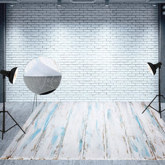 Lofaris Retro White Blue Brown Vertical Stripe Wood Floor Mat