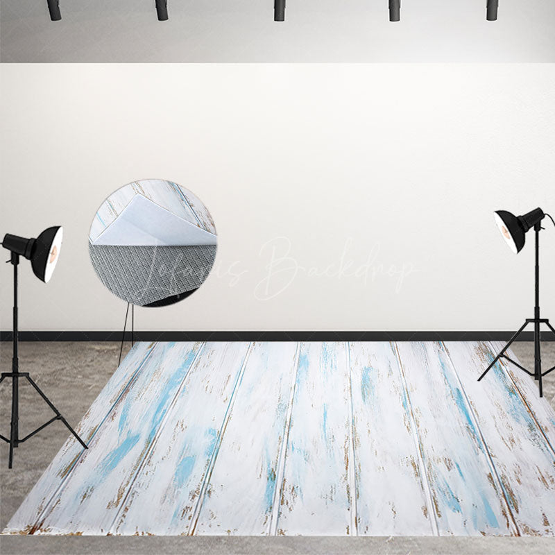 Lofaris Retro White Blue Brown Vertical Stripe Wood Floor Mat