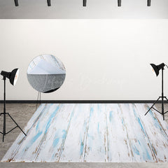 Lofaris Retro White Blue Brown Vertical Stripe Wood Floor Mat