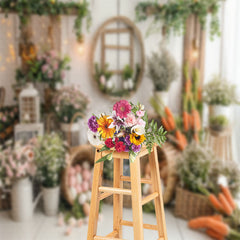 Lofaris Retro White Wooden Wall Floral Easter Photo Backdrop