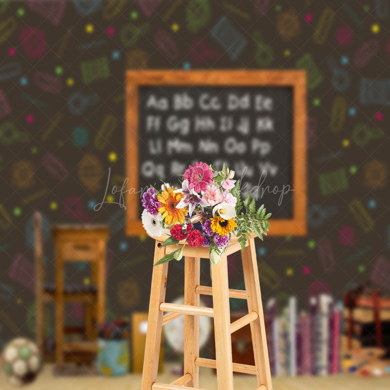 Lofaris Retro Wood Blackboard Alphabet Cake Smash Backdrop