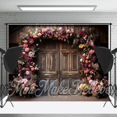 Lofaris Retro Wood Door Floral Birthday Cake Smash Backdrop