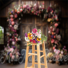 Lofaris Retro Wood Door Floral Birthday Cake Smash Backdrop