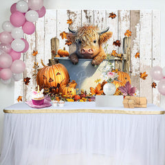 Lofaris Retro Wooden Pumpkin Autumn Cow Baby Shower Backdrop