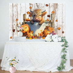 Lofaris Retro Wooden Pumpkin Autumn Cow Baby Shower Backdrop