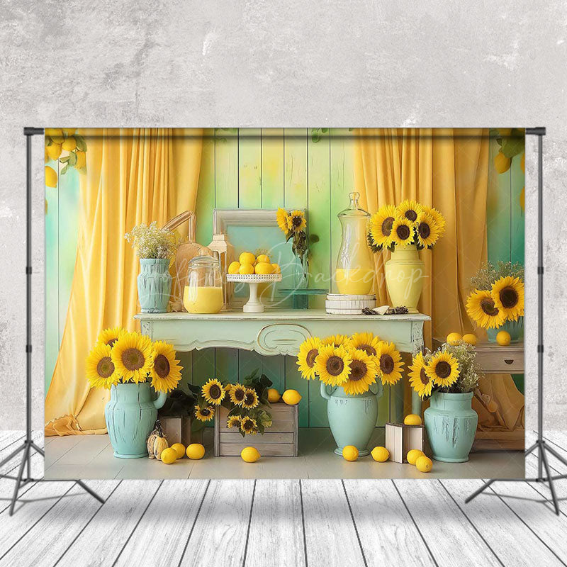 Lofaris Retro Wooden Wall Sunflower Indoor Photo Backdrop