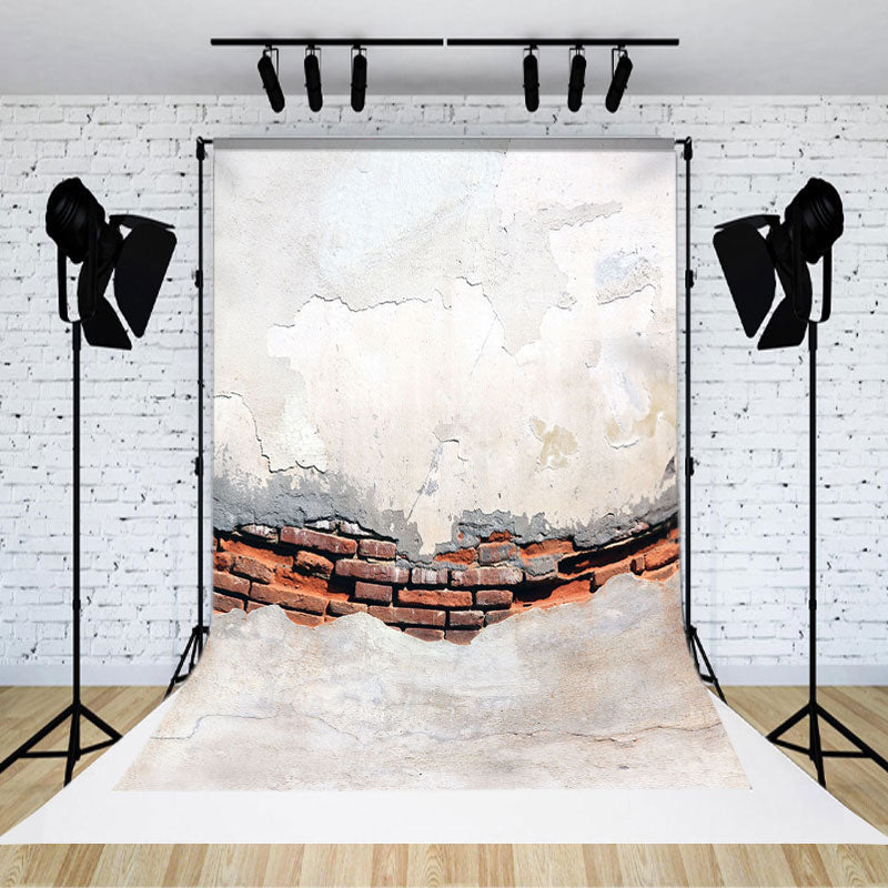 Lofaris Retro Worn White Red Brick Wall Photoshoot Backdrop