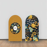 Lofaris Retro Yellow Floral Leaf Double Sided Arch Backdrop