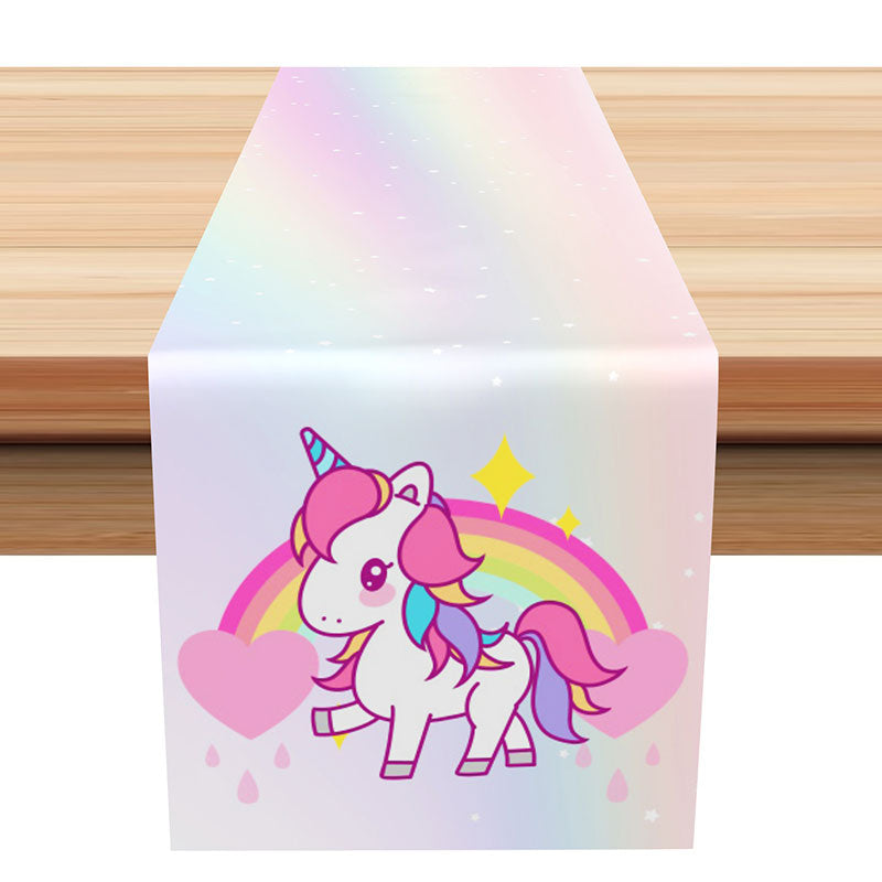 Lofaris Rianbow Pink Cute Horse Heart Sky Star Table Runner