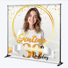 Lofaris Ribbons White Custom Photo 30th Birthday Backdrop