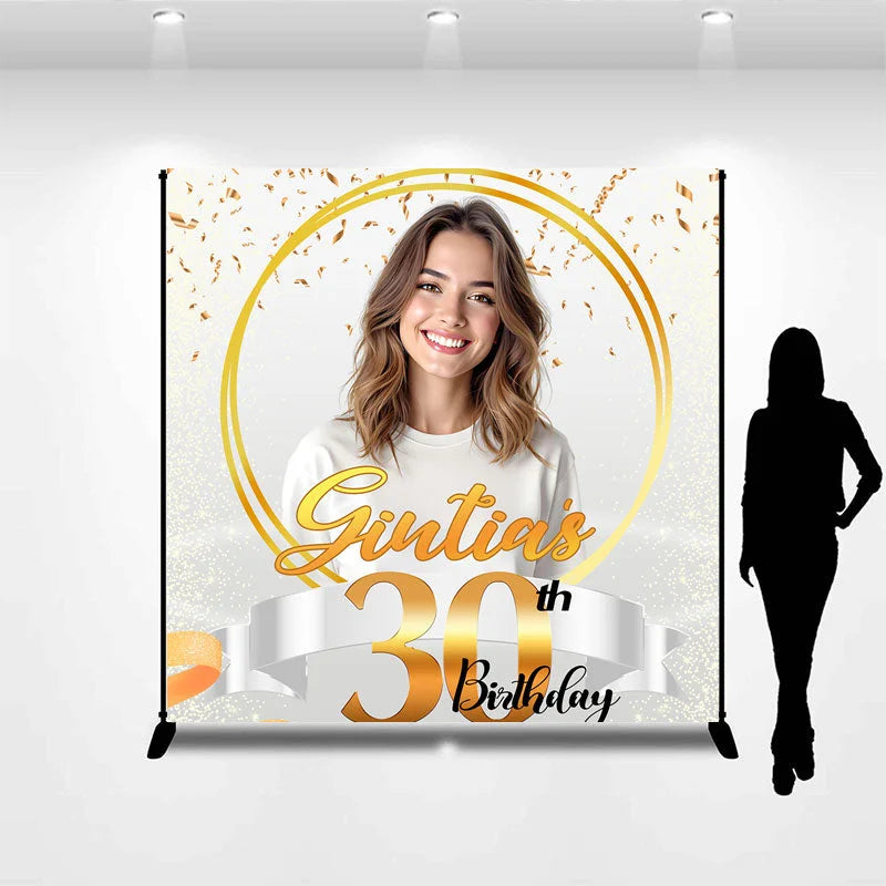 Lofaris Ribbons White Custom Photo 30th Birthday Backdrop