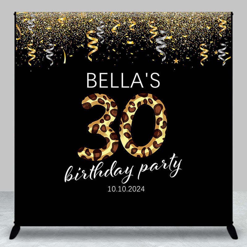 Lofaris Ribbons Leopard Black Custom 30th Birthday Backdrop