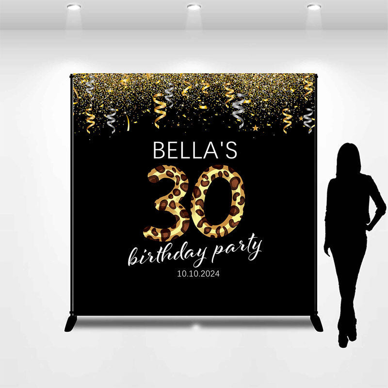 Lofaris Ribbons Leopard Black Custom 30th Birthday Backdrop