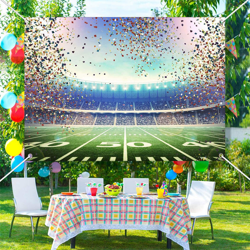 Lofaris Ribbons Sky Football Field Winner Sport Backdrop
