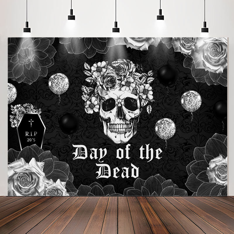 Lofaris RIP 20s Day Of The Dead Black Floral Photo Backdrop