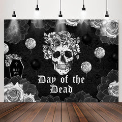 Lofaris RIP 20s Day Of The Dead Black Floral Photo Backdrop