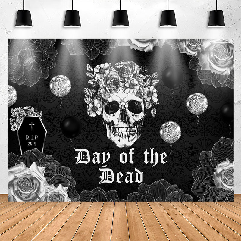 Lofaris RIP 20s Day Of The Dead Black Floral Photo Backdrop
