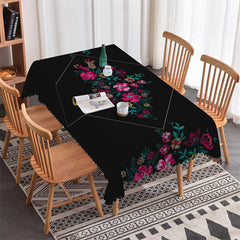 Lofaris Romantic Floral Red Roses Botanical Black Tablecloth
