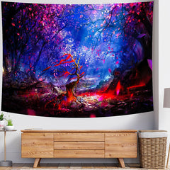 Lofaris Romantic Night Pink Plum Bossom Forest Wall Tapestry