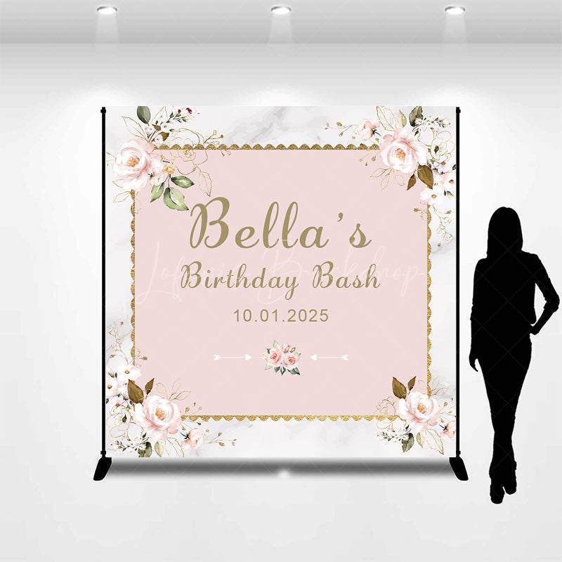Lofaris Romantic Pink Flowers Marble Custom Birthday Backdrop