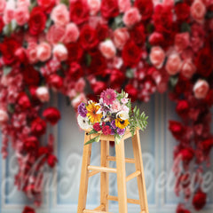 Lofaris Romantic Pink Red Blossom Light Blue Wall Backdrop