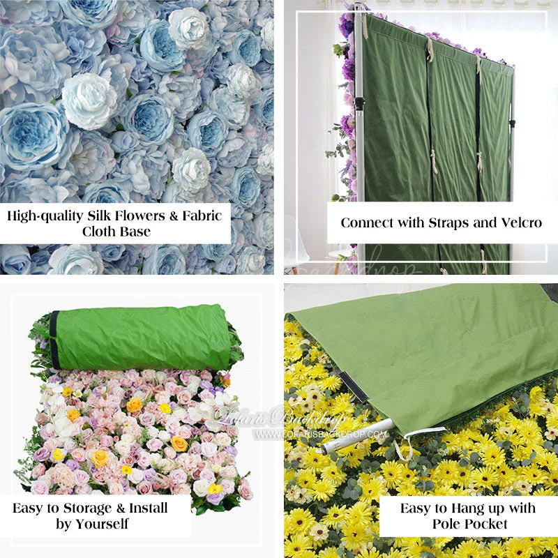 Lofaris Heart Shape Rose Flower Fabric Curtain Wall for Wedding
