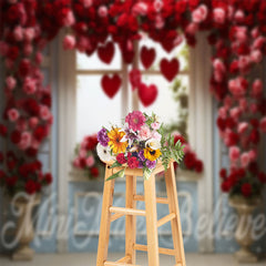 Lofaris Romantic Red Rose Heart Window Photography Backdrop