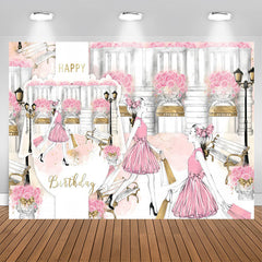 Lofaris Romantic Shopping Girl Pink Rose Birthday Backdrop