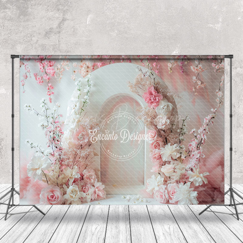 Lofaris Romantic White Pink Arch Floral Wedding Backdrop