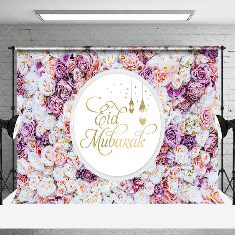 Lofaris Romantic White Purple Floral Eid Mubarak Backdrop