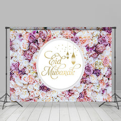 Lofaris Romantic White Purple Floral Eid Mubarak Backdrop