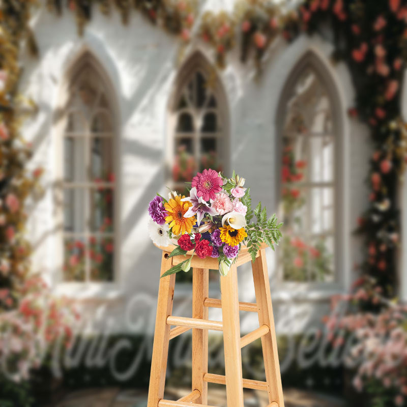 Lofaris Romantic White Wall Rose Window Spring Photo Backdrop