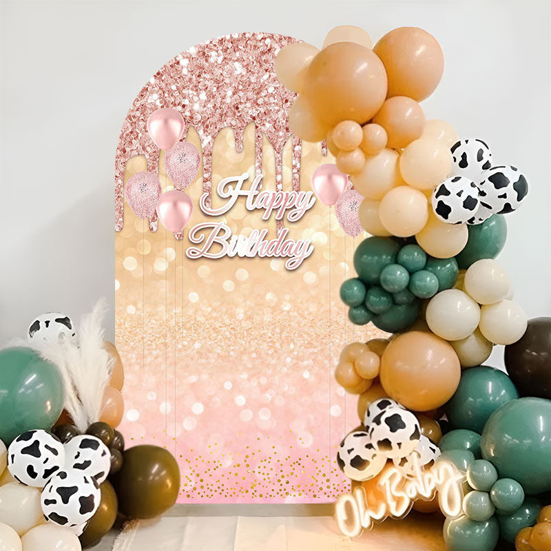 Lofaris Rose Glod Glitter Bokeh Happy Birthday Arch Backdrop