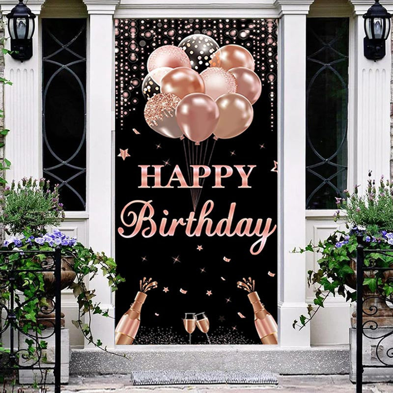 Lofaris Rose Gold And Black Balloons Birthday Door Cover