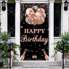 Lofaris Rose Gold And Black Balloons Birthday Door Cover