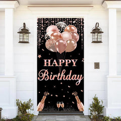 Lofaris Rose Gold And Black Balloons Birthday Door Cover