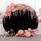Lofaris Rose Gold Black Solid Color Glitters Round Backdrop