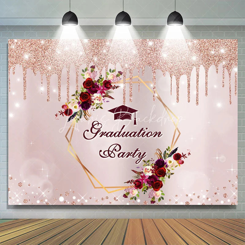 Lofaris Rose Gold Bokeh Floral Graduation Party Backdrop