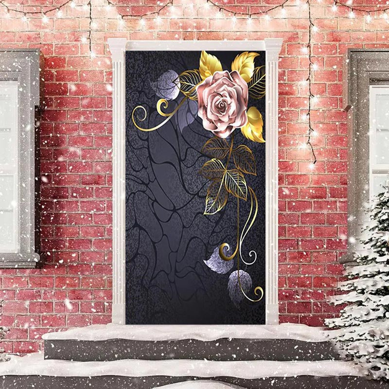 Lofaris Rose Gold Floarl Grey Valentines Day Door Cover