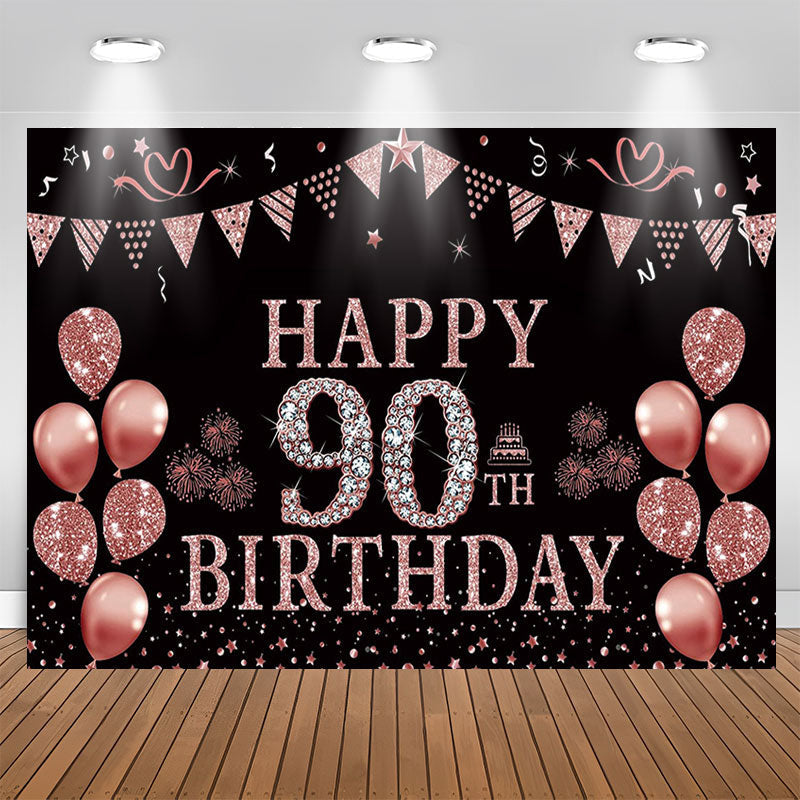 Lofaris Rose Gold Glitter Balloon 90th Birthday Party Backdrop