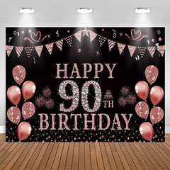 Lofaris Rose Gold Glitter Balloon 90th Birthday Party Backdrop