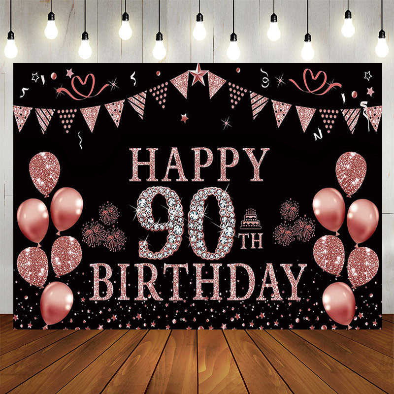 Lofaris Rose Gold Glitter Balloon 90th Birthday Party Backdrop