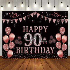 Lofaris Rose Gold Glitter Balloon 90th Birthday Party Backdrop