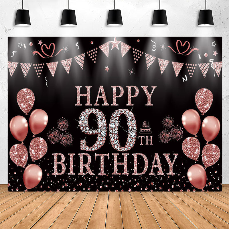Lofaris Rose Gold Glitter Balloon 90th Birthday Party Backdrop