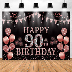 Lofaris Rose Gold Glitter Balloon 90th Birthday Party Backdrop