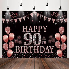 Lofaris Rose Gold Glitter Balloon 90th Birthday Party Backdrop
